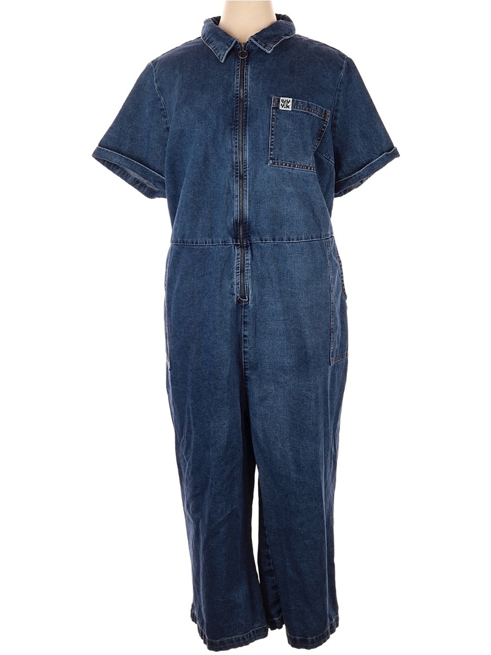 Lucy & Yak Dark Blue Denim Short-Sleeve Jumpsuit